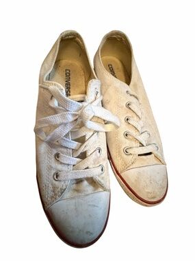 Converse White Canvas Low-Top Sneakers with Red Trim